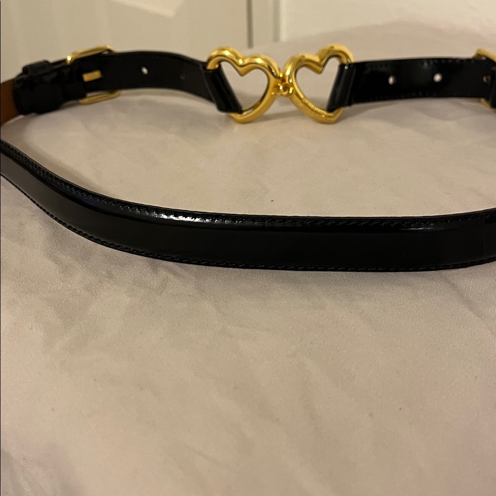 Vintage Moschino Gold Heart Buckle Black Belt - Picture 8 of 8
